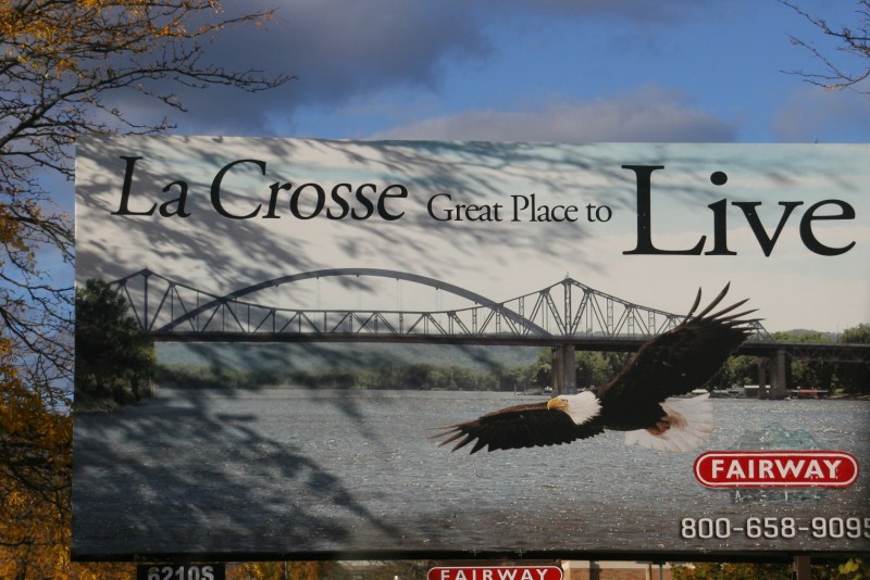 A billboard in La Crosse depicts the natural appeal of this Mississippi River city.