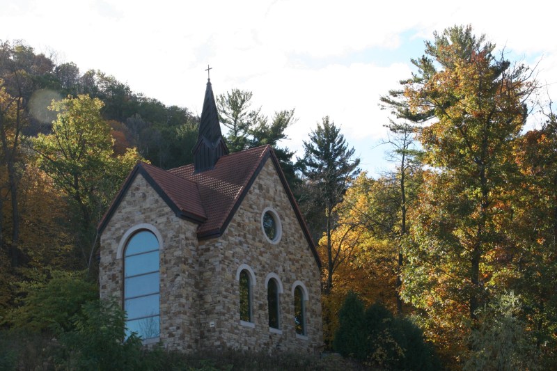 The Mother of Good Counsel Votive Chapel, visible upon arrival at the Shrine site.