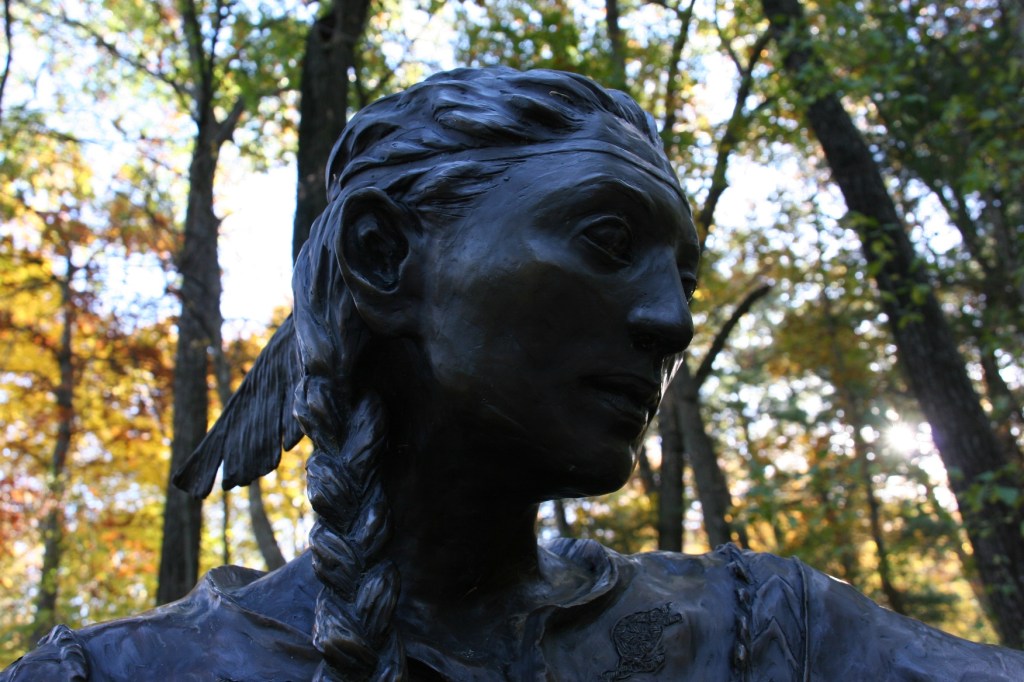 Up the path from the chapel, a statue of the first canonized Native American, Saint Kateri Tekakwitha.