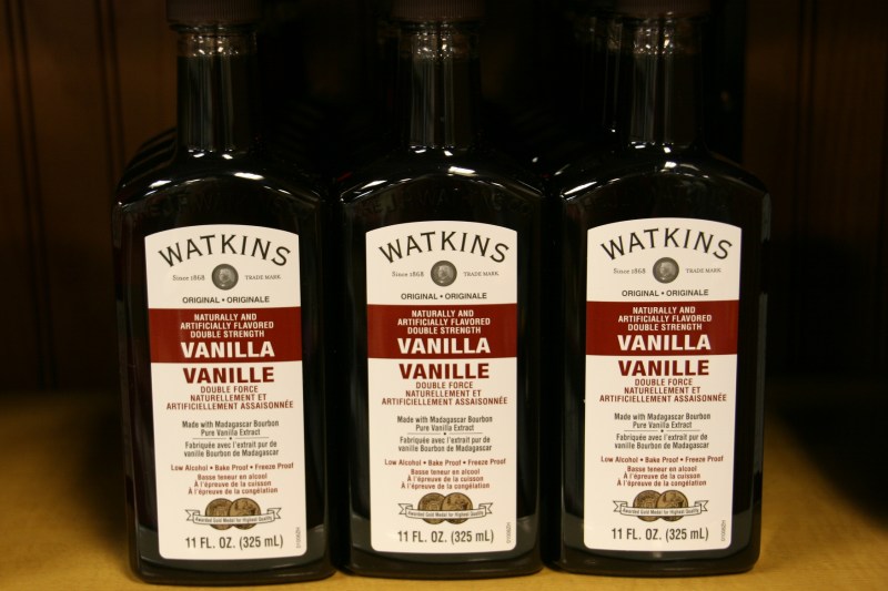 Various sizes of Watkins vanillas are sold in the museum store. A recipe for Vanilla Coffee Creamer is printed on the package holding the vanilla I purchased.