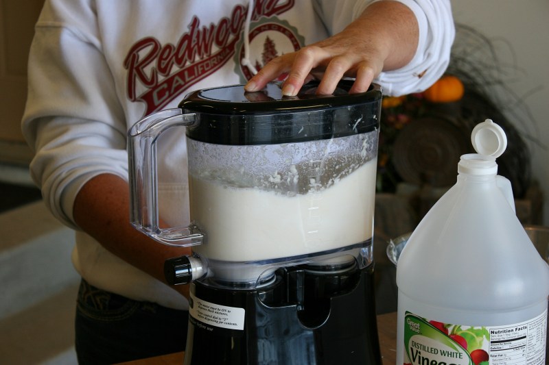 STEP EIGHT: Blending horseradish and vinegar.