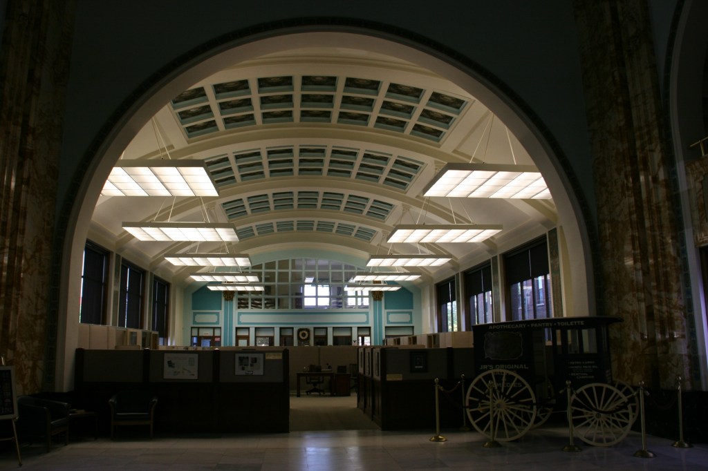 The building features 224 stained glass skylights.