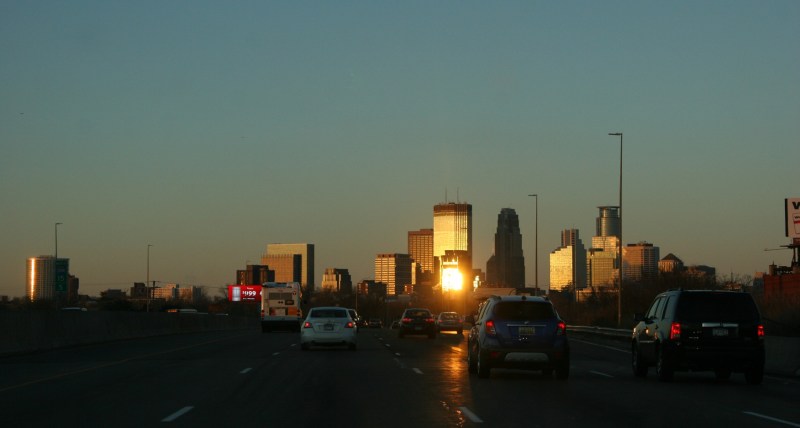 The blinding reflection of the sun.