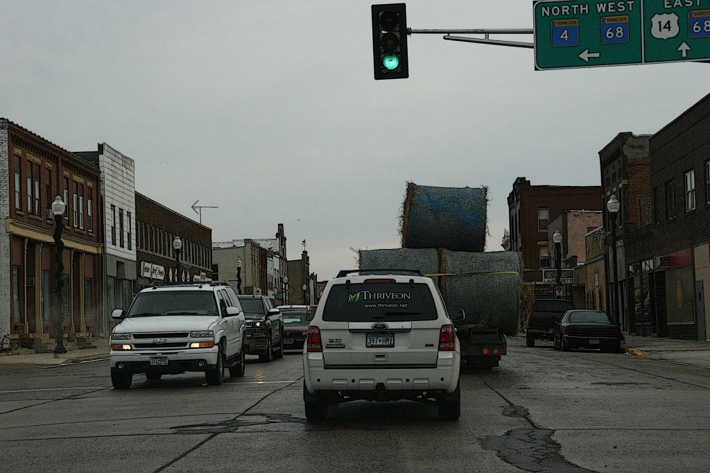 Bales on trailer, 89 in downtown Sleepy Eye