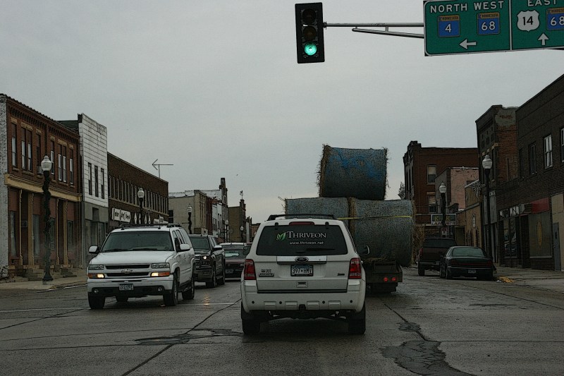 Bales on trailer, 89 in downtown Sleepy Eye