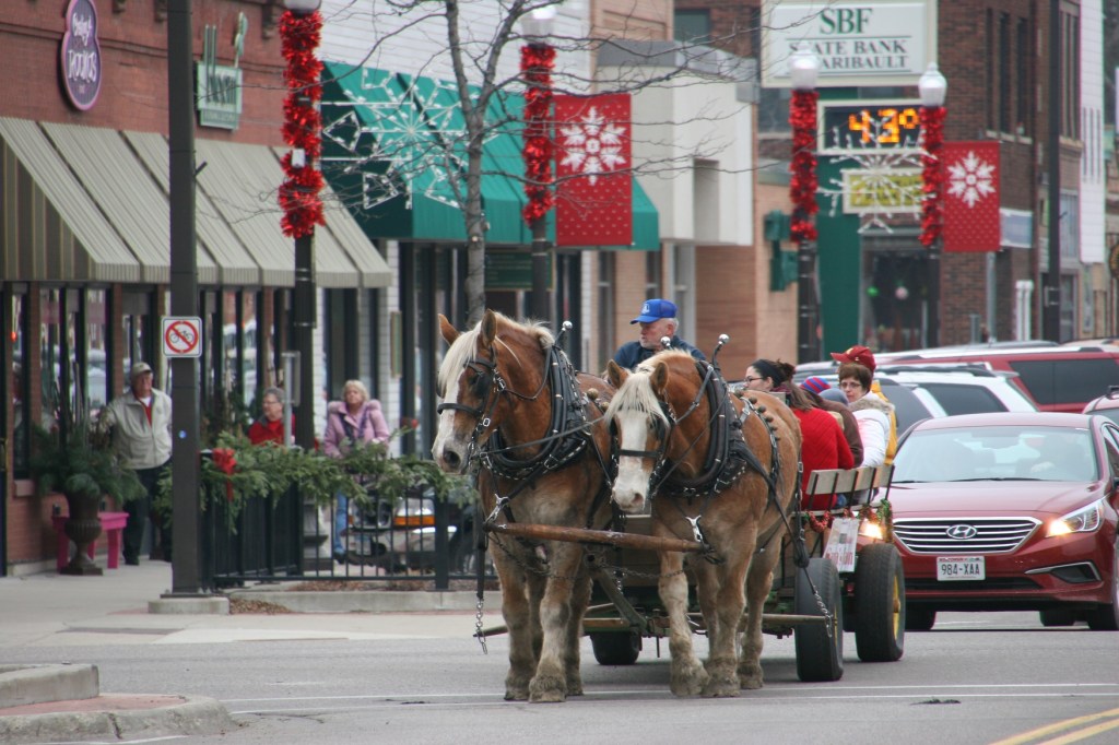 Santa's horse-drawn wagon, 79 close-up