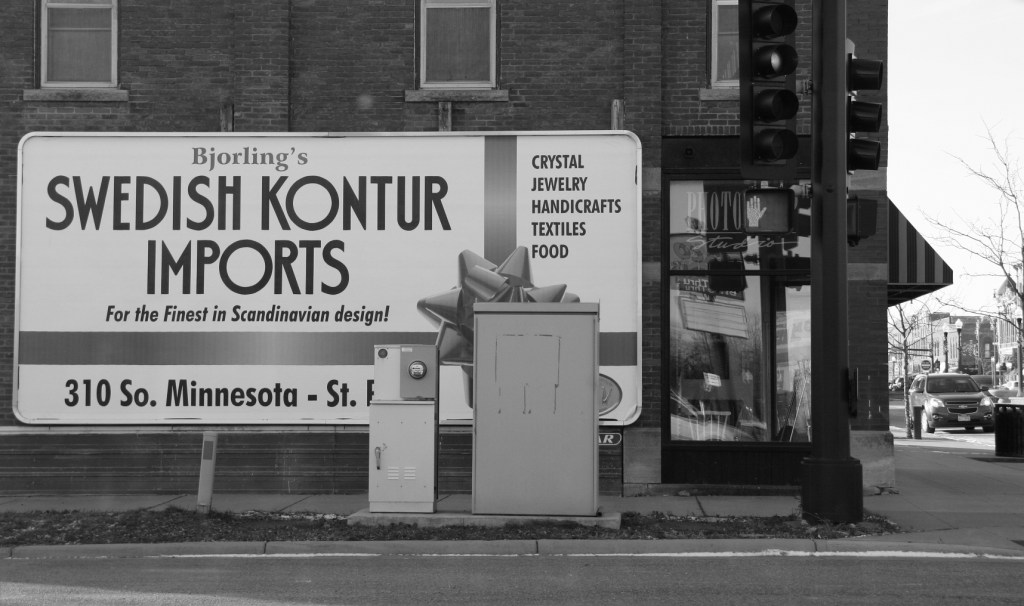 Travel, Minnesota Highway 99 Swedish Imports sign in St. Peter