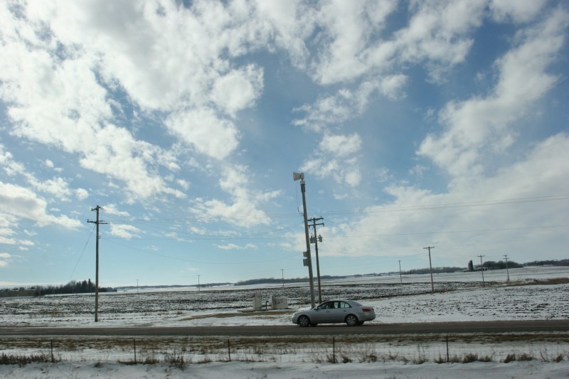 Large swatches of blue sky prevailed to the west of the Interstate.