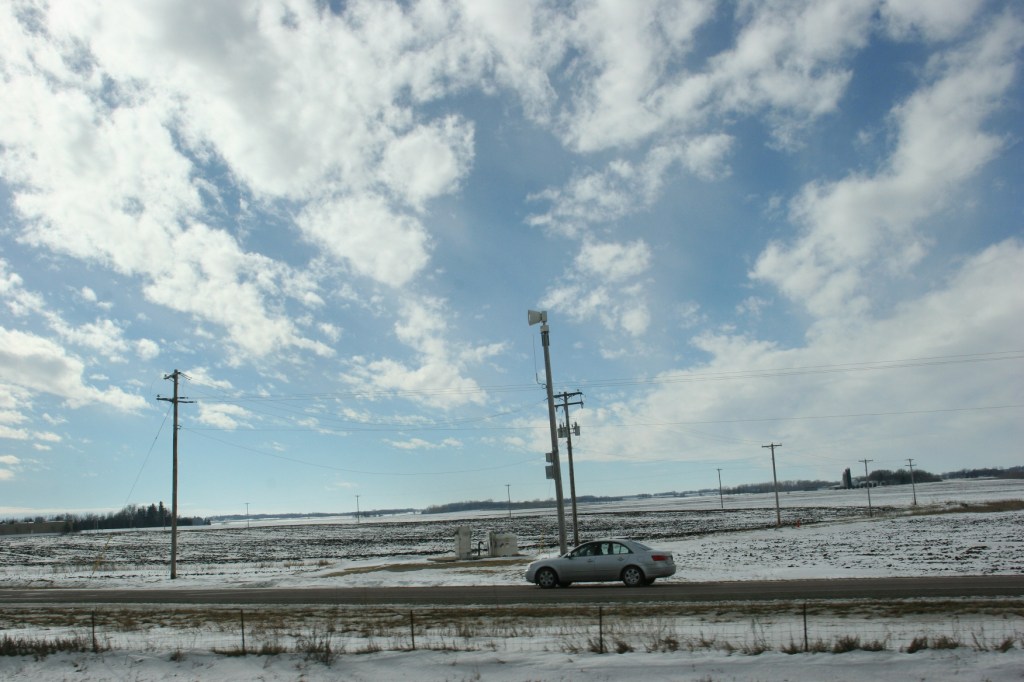 Large swatches of blue sky prevailed to the west of the Interstate.