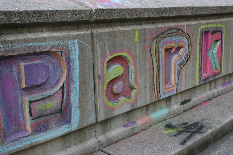 Someone chalked the Levee Park sign much to my delight.