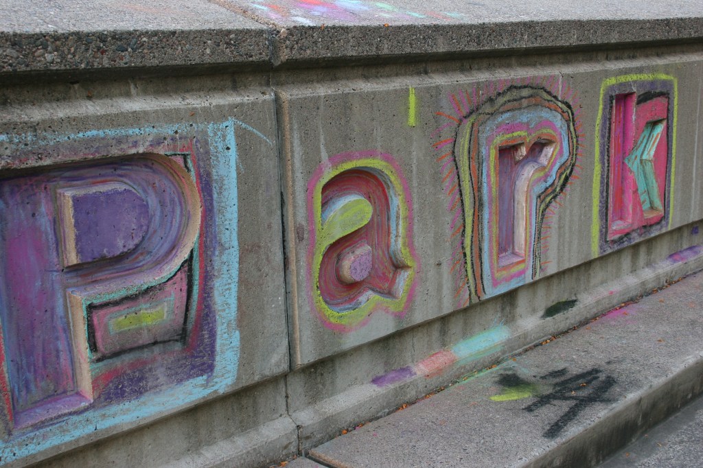 Someone chalked the Levee Park sign much to my delight.