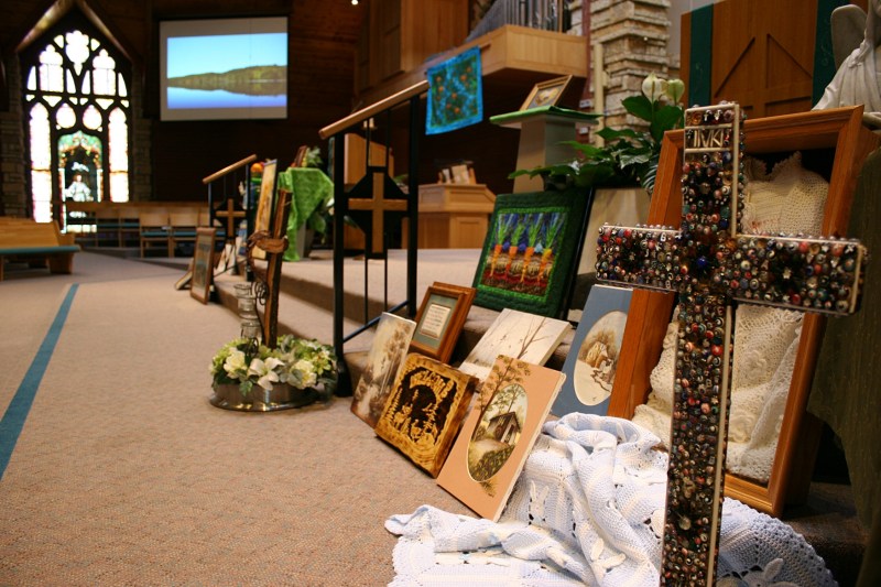 Crosses, because they are made of materials from the natural world, were interspersed with the other art.