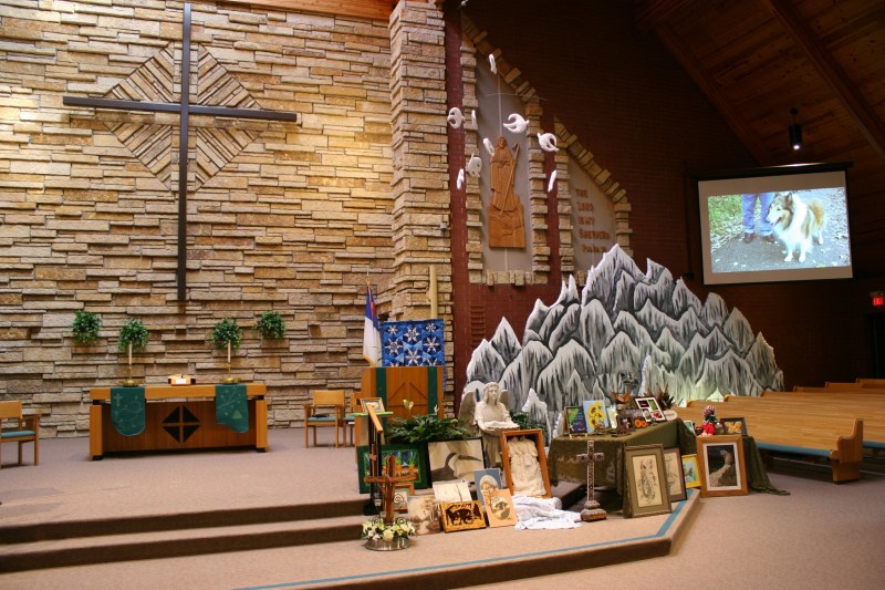 An overview of the major portion of the art display, including my photo on the big screen.