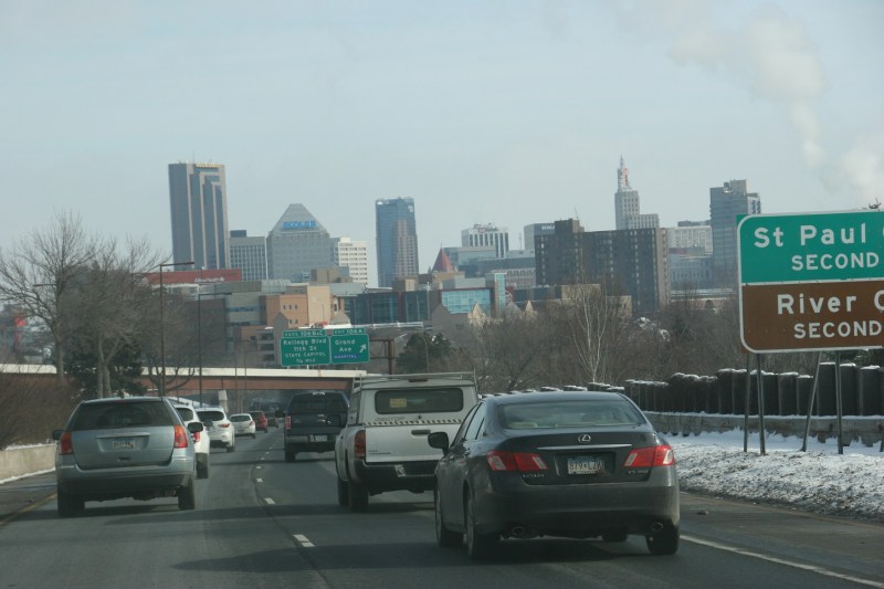Approaching St. Paul from the south, the speed limit drops.