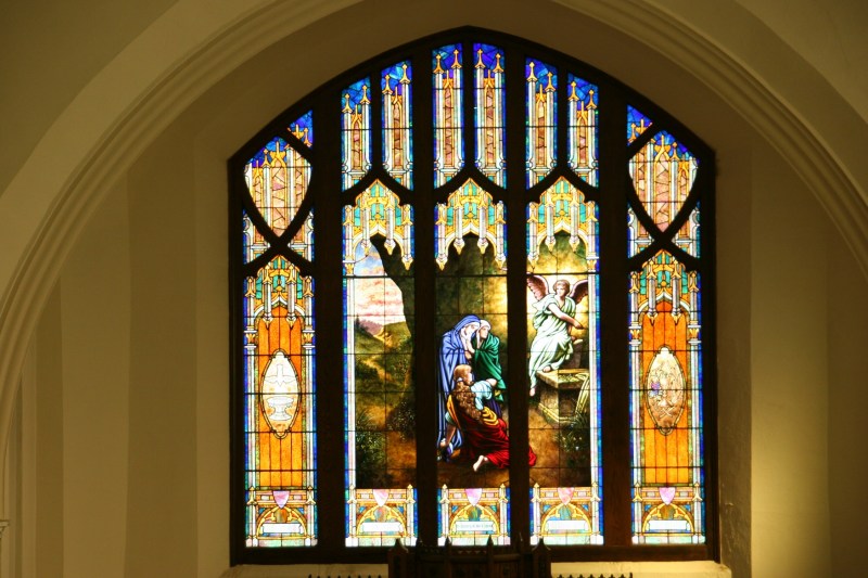 This stained glass window of the women at Jesus' empty tomb rises above the altar at Holden Lutheran Church, rural Kenyon, Minnesota.