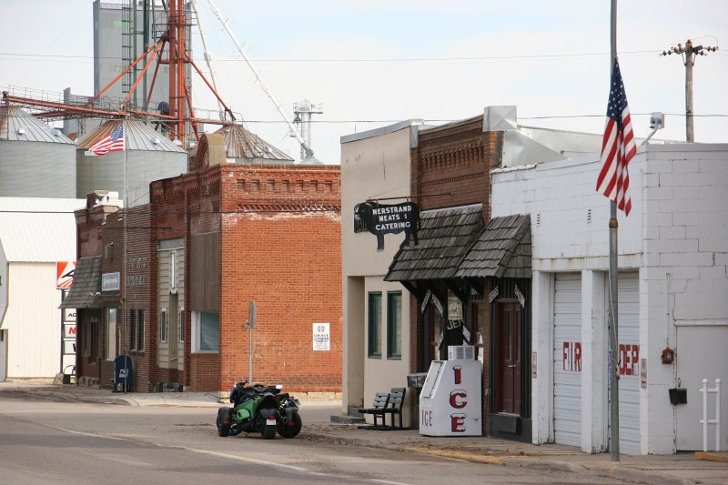 Two bikers stopped at Nerstrand Meats.