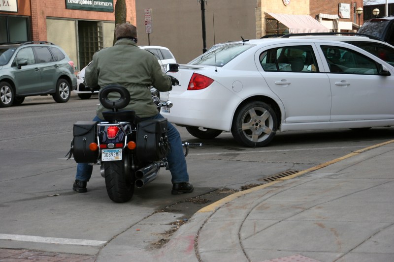 Motorcycles were out everywhere, including this biker on Division Street in downtown Northfield late Saturday afternoon.