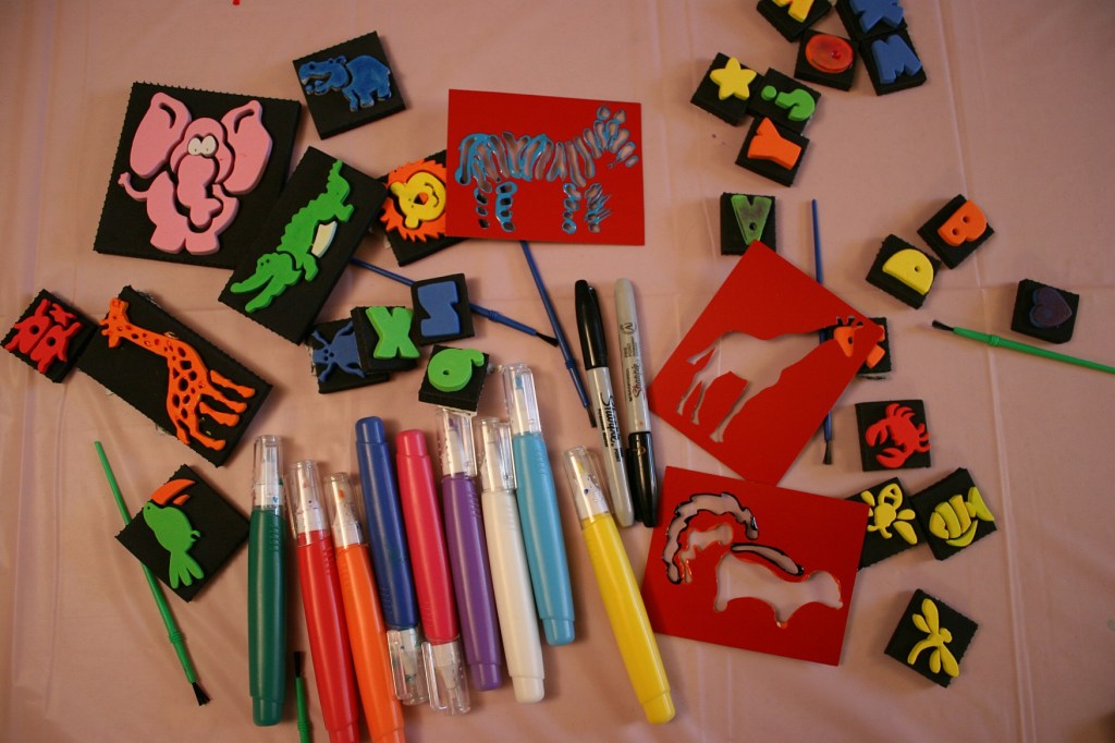 Art supplies for painting onesies.