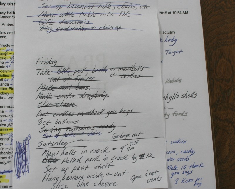 I clipped lists and recipes to a clipboard, my party planning organizer.