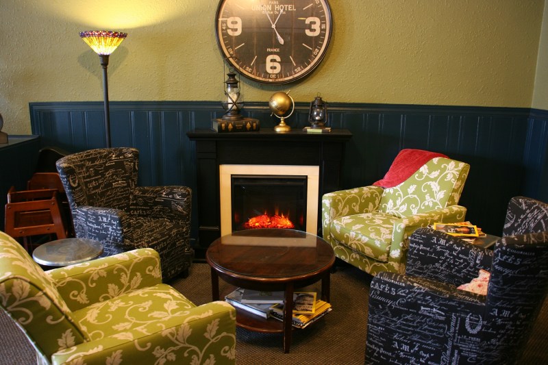 A welcoming spot inside the cafe to read, visit and/or relax.