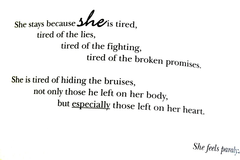 Reasons she stays, published on page 18. Text copyright of Erica Staab.