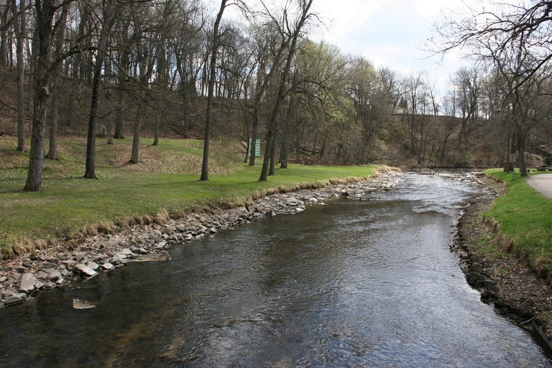 Maple Creek winds through the park. Several pedestrian bridges cross the waterway.