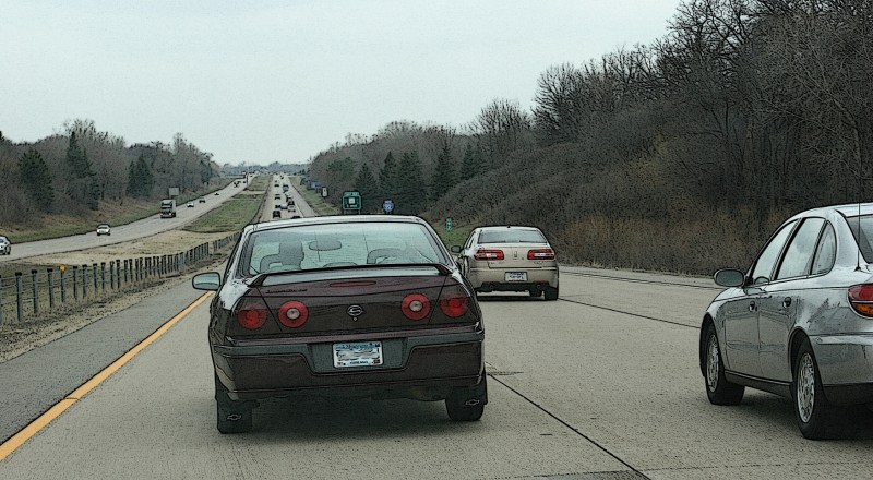 I zoomed in on the tailgating driver who couldn't wait to get around us. I've obscured his license plate; lucky him.