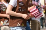Parade, 39 Girl Scouts with flags close-up
