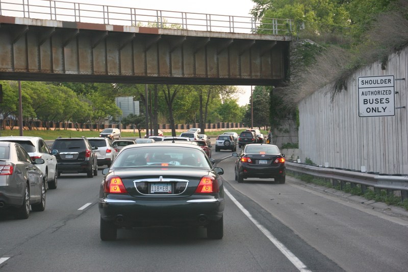 Traffic slowed going into this curve along I 35E in St. Paul.