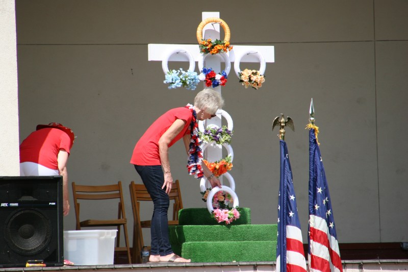 Wreaths placed on the cross represent the wars in which the U.S. has been involved.