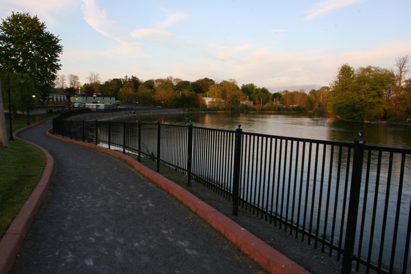A walking path along the Seneca river in the heart of downtown Baldwinsville.