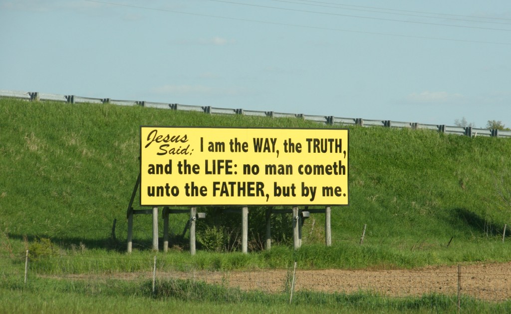 Bible verse on billboard, 1 along I-80 in Indiana