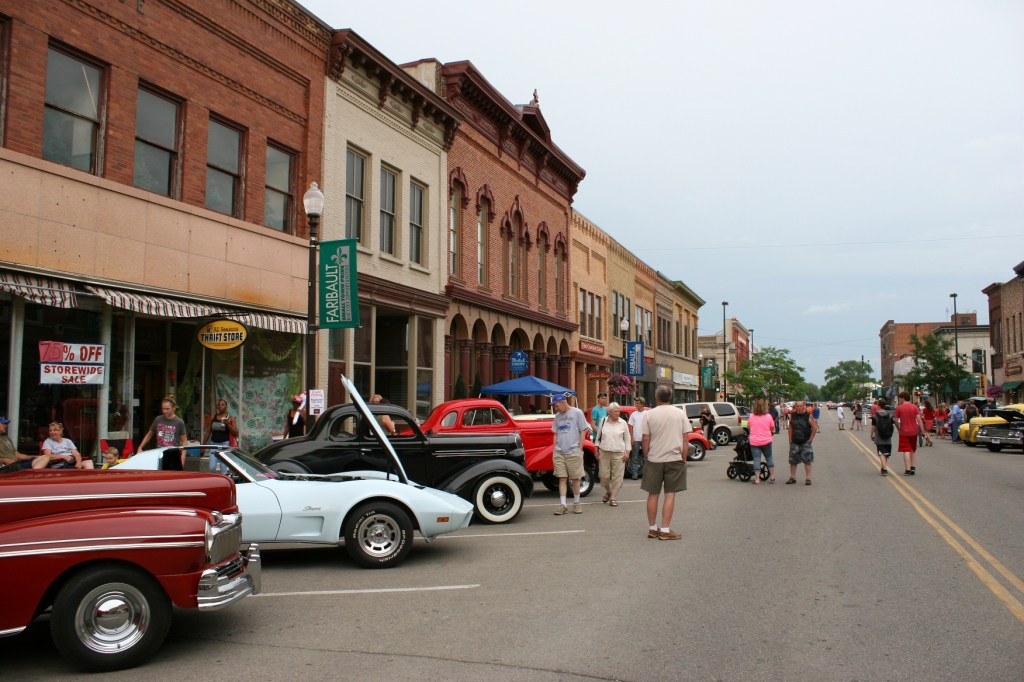 Aged buildings, most restored, define Faribault's Central Avenue.