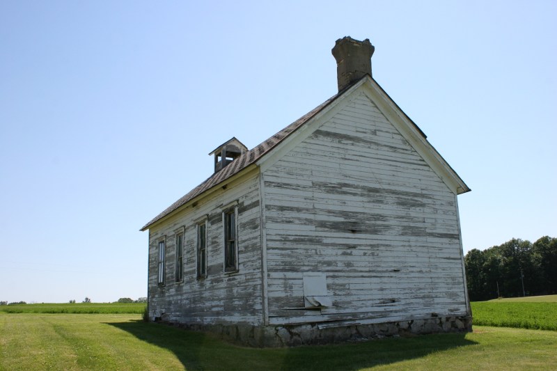 A rear shot of the country school.
