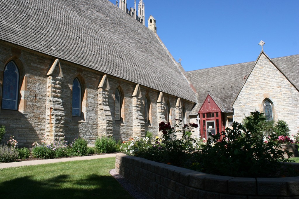 Flowers grow alongside the Cathedral and Guild House and in expansive beds.