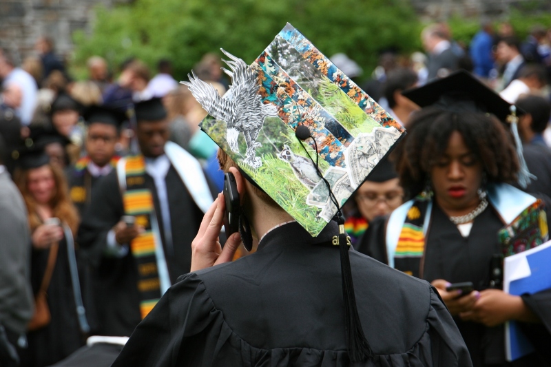 A Tufts University graduate decorated her graduation hat.
