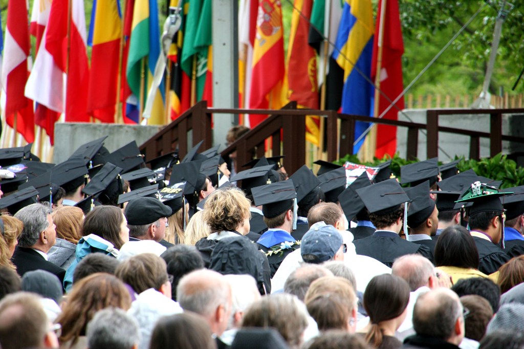 Students in the School of Engineering gather for that school's commencement ceremony.