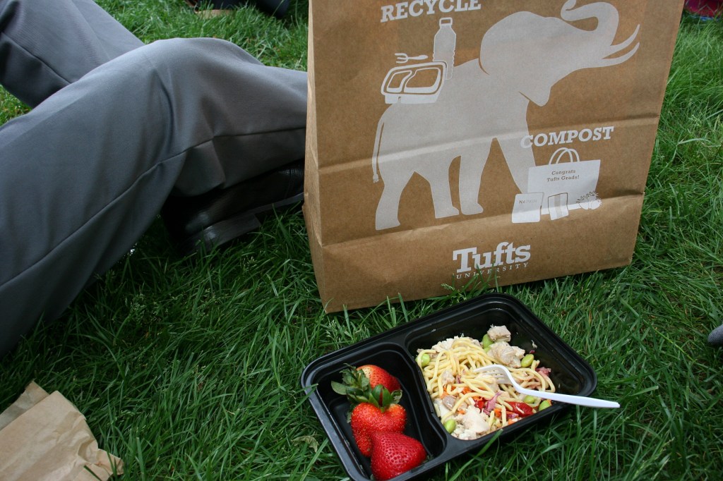 After the two commencement ceremonies, we were finally able to eat a picnic lunch--salad, strawberries and a bar--on a grassy hillside.