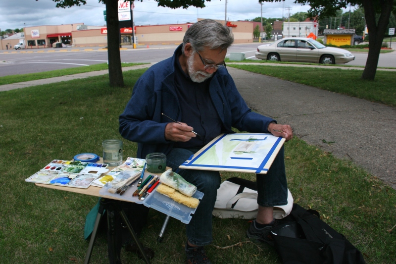 This Faribault resident and novice watercolor painter set up in the southeast corner of Central Park, from the crowd so he could work solo.