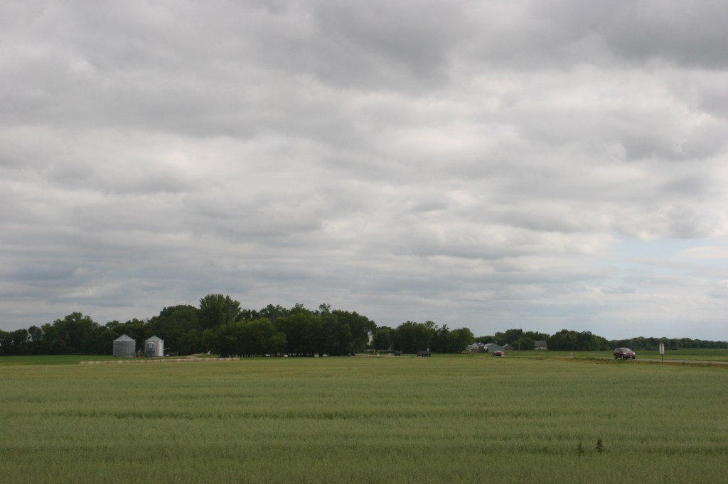 Looking toward the festival site among farm fields.