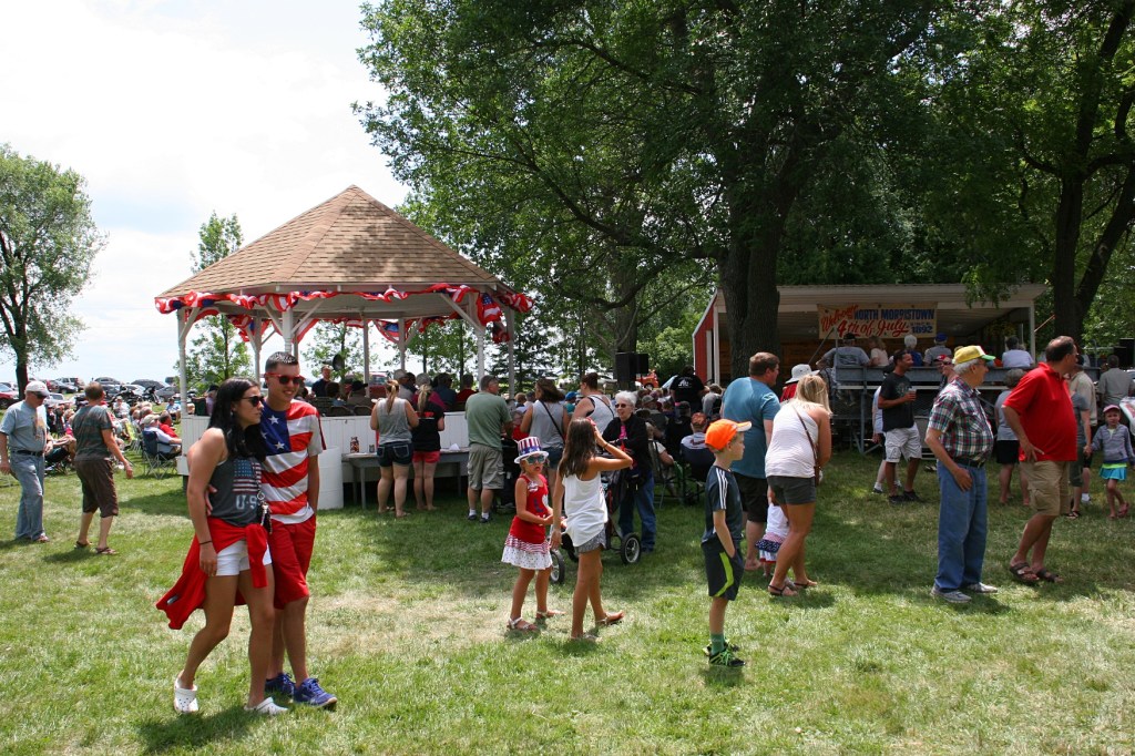 Red, white and blue attired prevailed among fest-goers who settled in a gazebo, on lawn chairs and grass and on bleachers to hear musicians perform.