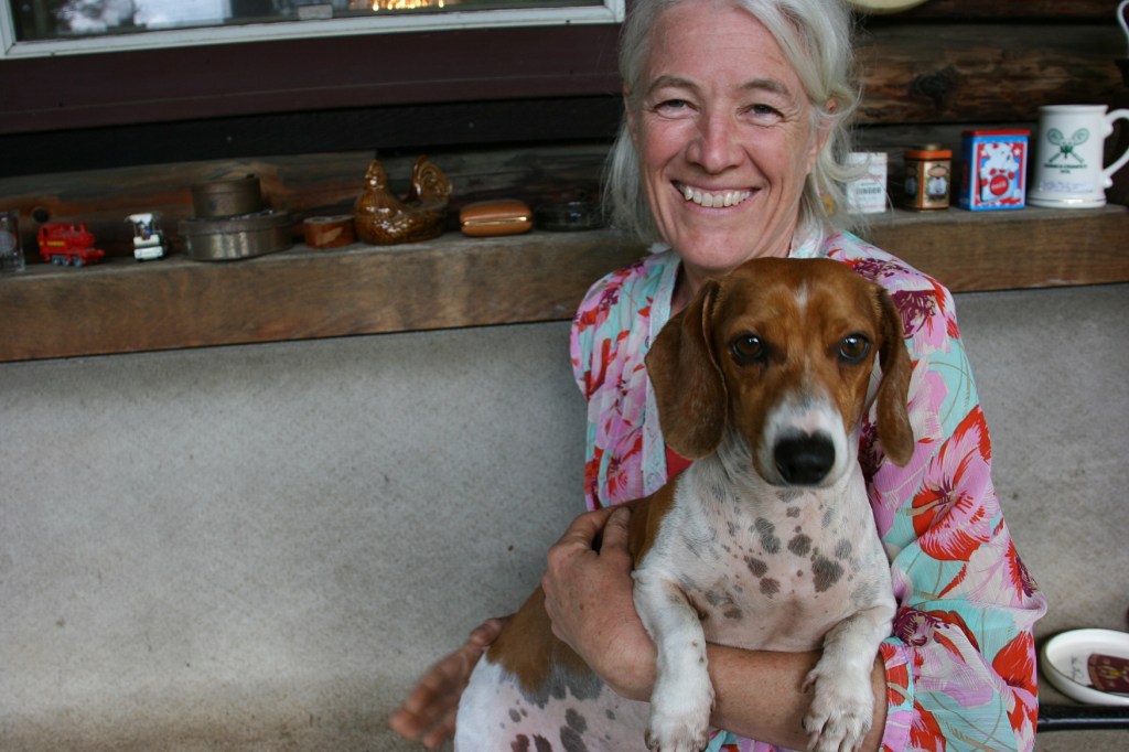 The lovely and friendly Kathy poses for a quick portrait with the on-site pooch.