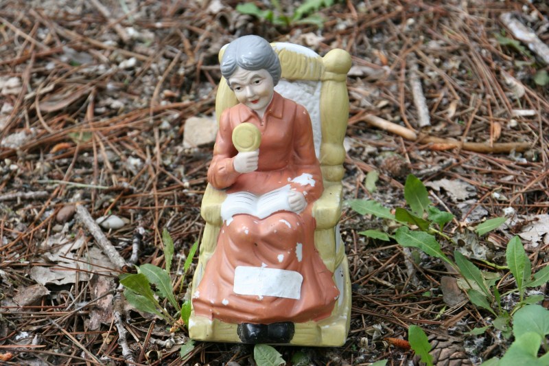 Grandma in her rocking chair was just sitting there on the ground under the trees.