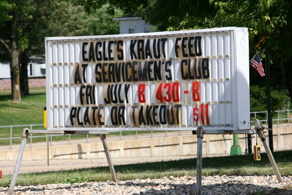 This sign is posted at the intersection of U.S. Highway 14 and Minnesota State Highway 4 in downtown Sleepy Eye.