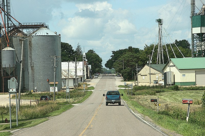 Driving westbound into Nerstrand, Minnesota.