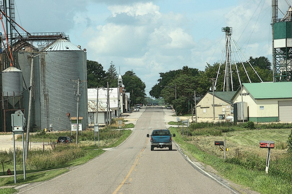 Driving westbound into Nerstrand, Minnesota.