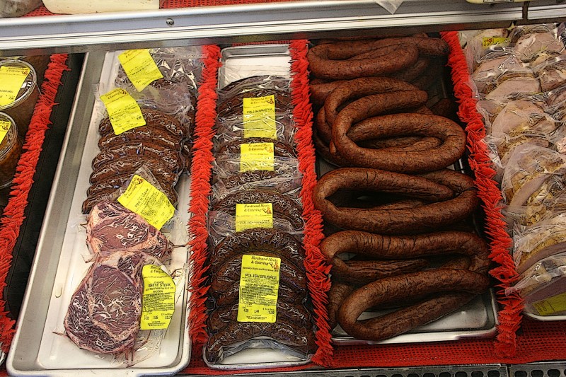 A small section of the fresh meat counter.