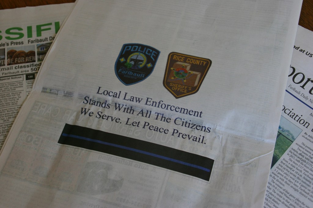 Peace ad published in Faribault