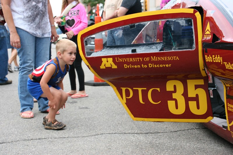 This little guy was enthralled with the University of Minnesota's solar car.