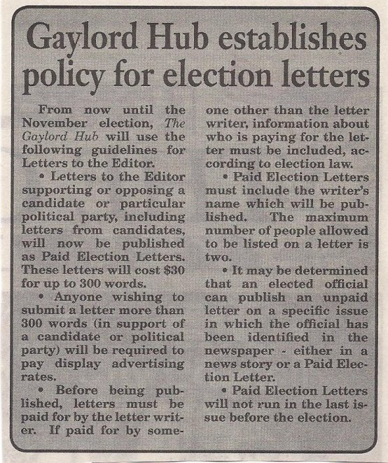 Gaylord Hub election letters policy - Copy